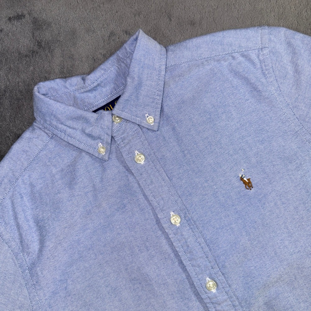 Polo Ralph Lauren Boys Large 14-16 Blue Short Sleeve Oxford Button Down Shirt